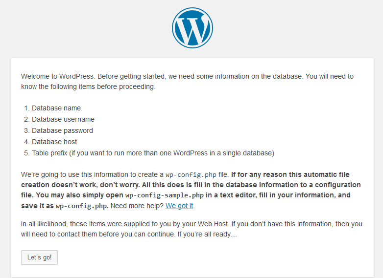 Pagina inicial de la instalación de WordPress