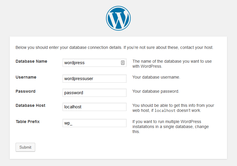 Instalación de WordPress. Configuración del acceso a la base de datos