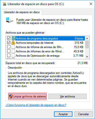 Liberador de espacio de disco - Windows 10