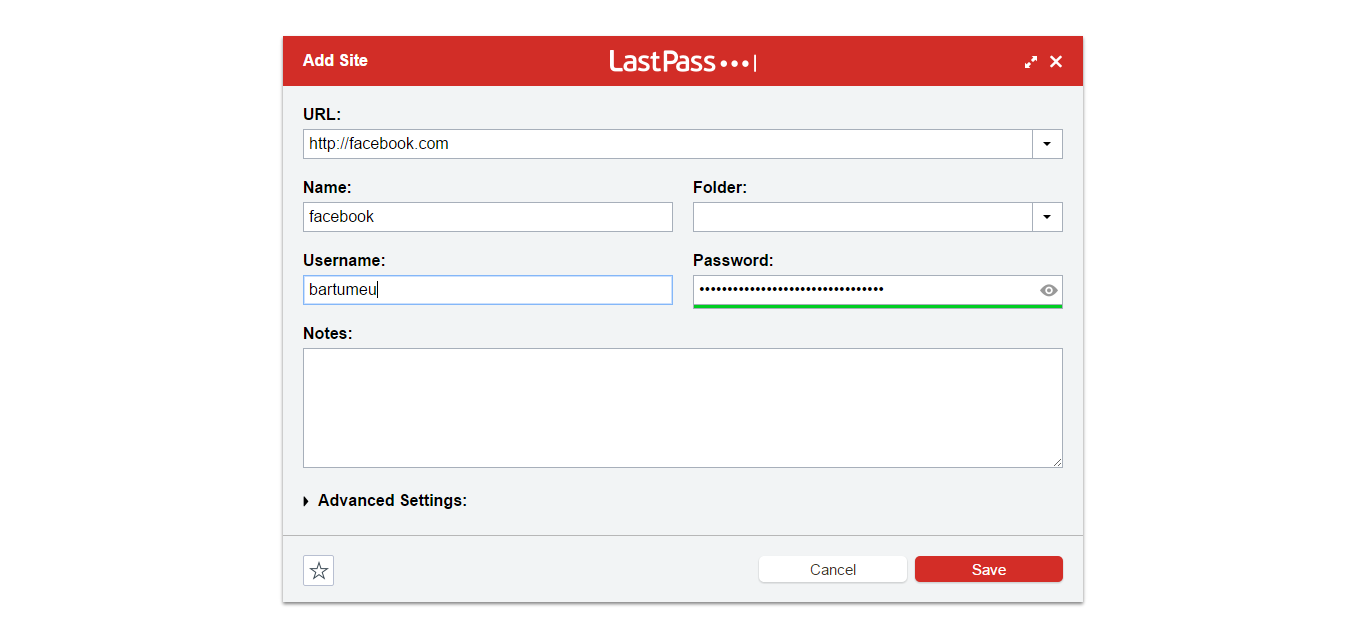 Agregar nuevo sitio a LastPass