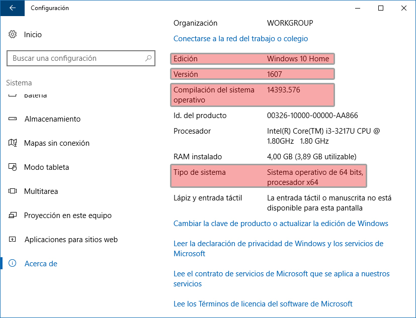 Windows 10 - Acerca de