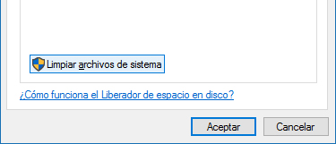 Limpiar archivos de sistema - Liberado de espacio en disco Windows 10