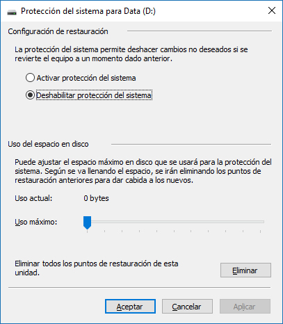Configuración de restauracion paso 1 - Windows 10