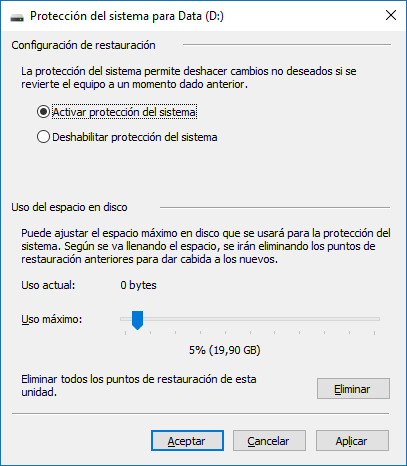 Configuración de restauración paso 2 - Windows 10