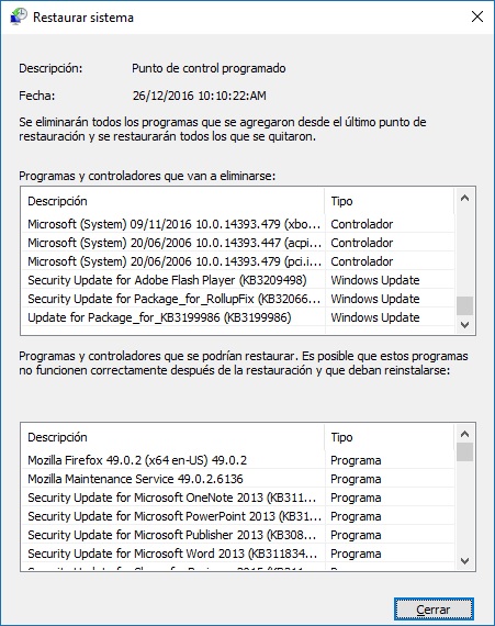 Restaurar sistema paso 3 - Windows 10