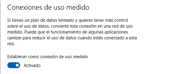 Conexión de uso medido Windows 10
