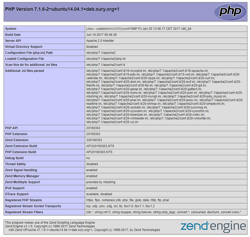 Información de PHP con phpinfo
