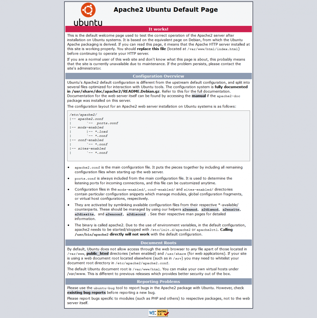 Pagina por defecto de Apache2 en Ubuntu