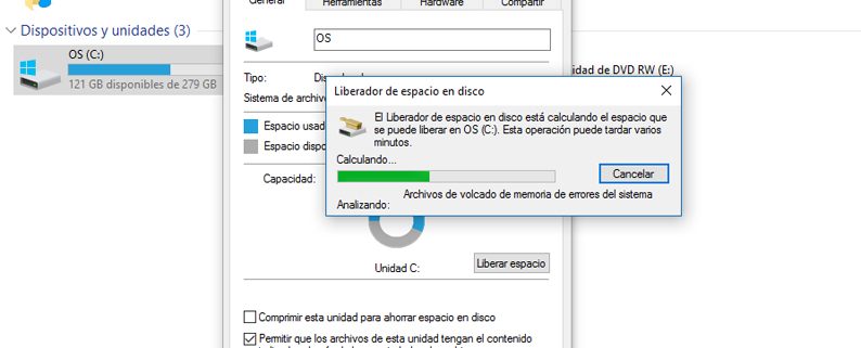 Liberador de espacio en disco Windows 10