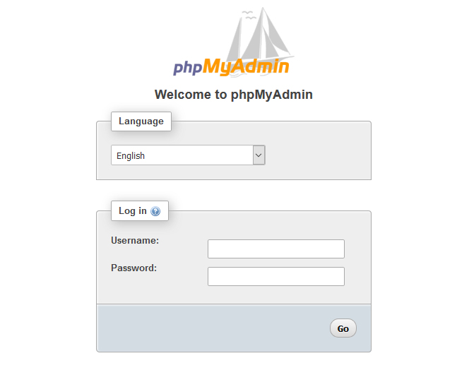 Página de inicio phpMyAdmin