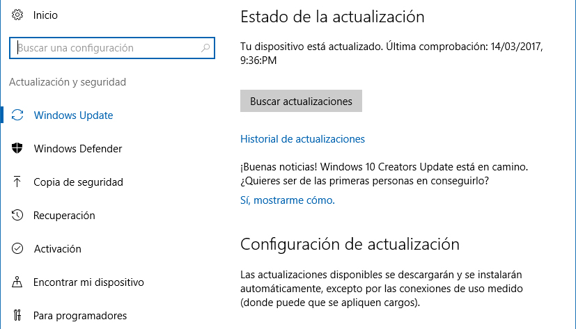 Actualizaciones automáticas Windows 10