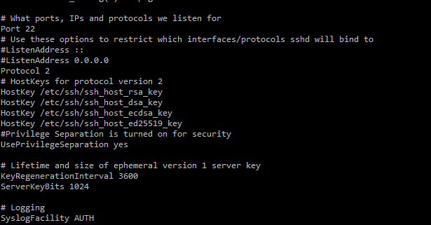 Opciones de configuración en servidores SSH
