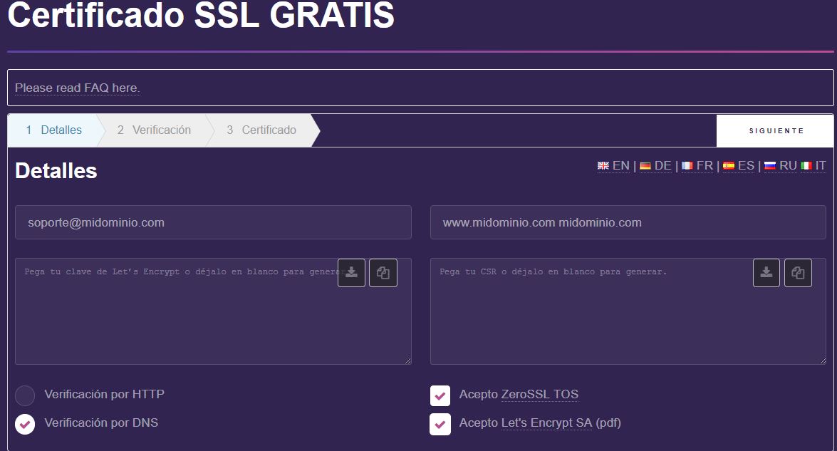 Generando un certificado SSL gratuito - Paso 1