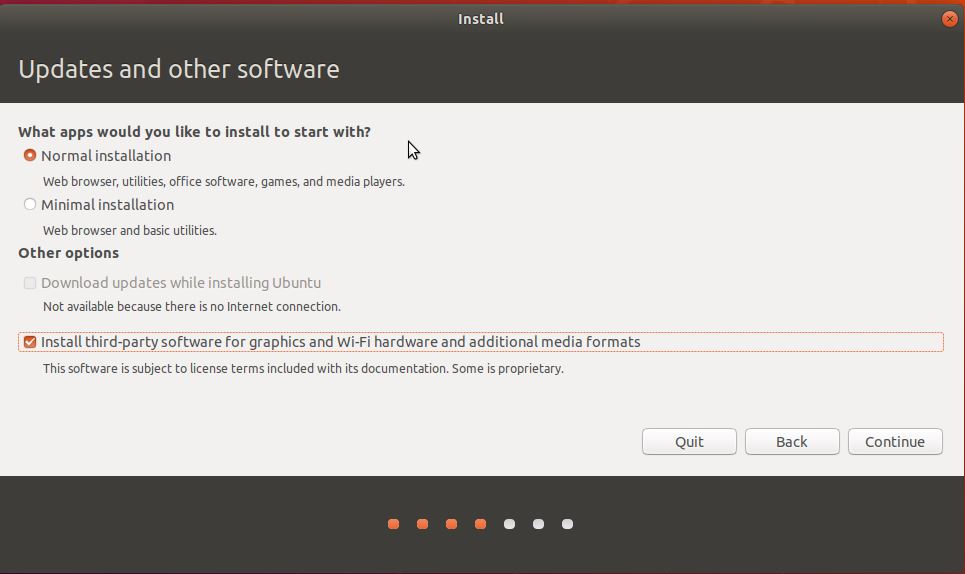 Opciones de instalación en Ubuntu 18.04